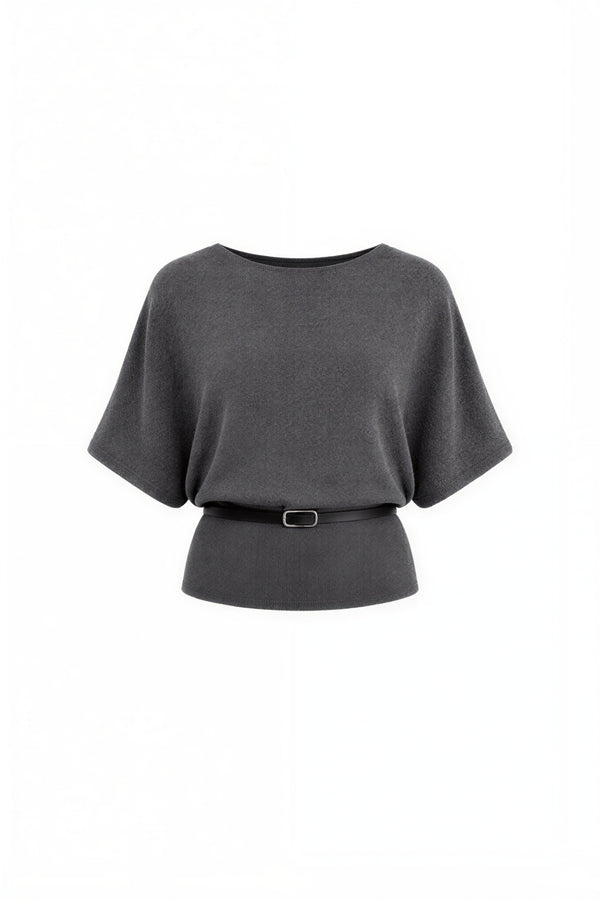 Eleganten pleten pulover s pasom – Temno siva