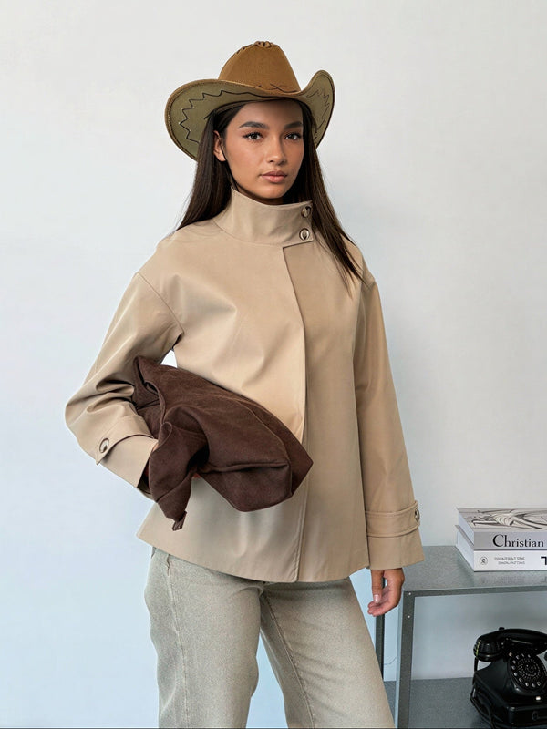 Short transitional jacket with a stand-up collar – Camel