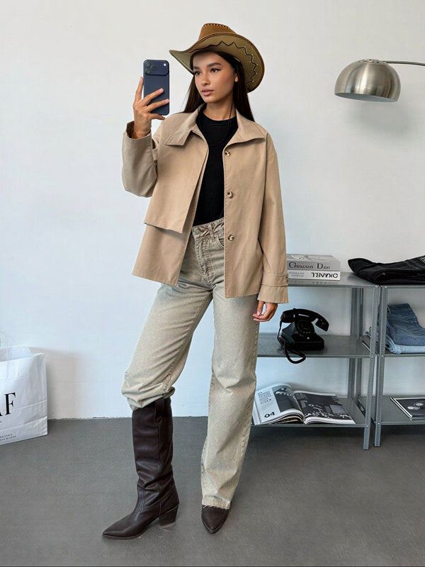 Short transitional jacket with a stand-up collar – Camel
