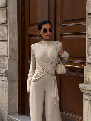 Elegant 2-piece draped set Kimberly – Cream beige