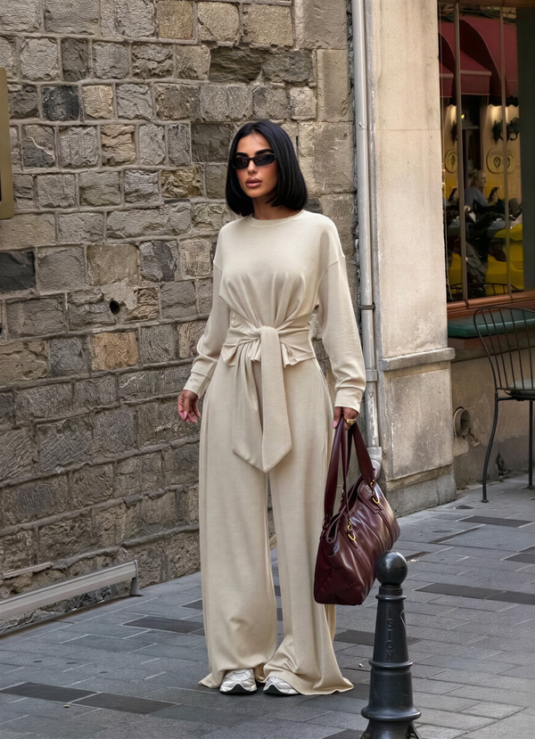 Eleganten 2-delni oversize komplet Lorena – Bež