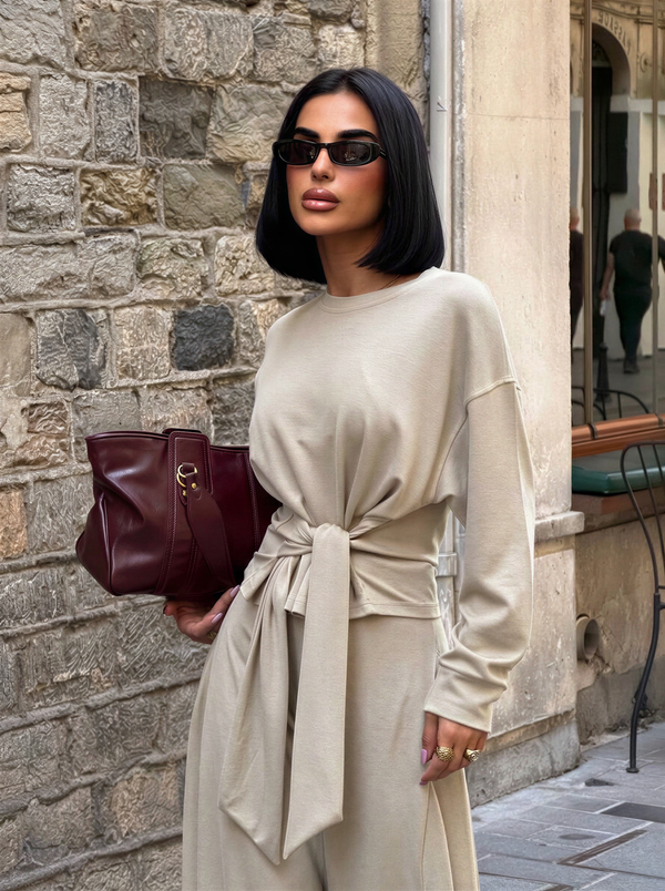 Eleganten 2-delni oversize komplet Lorena – Bež