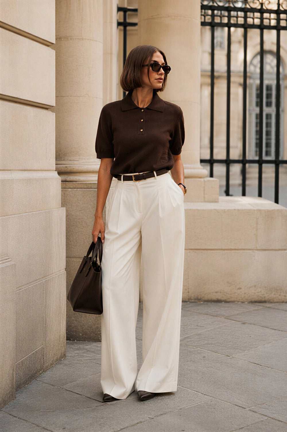 Camille chocolate brown knitted polo shirt