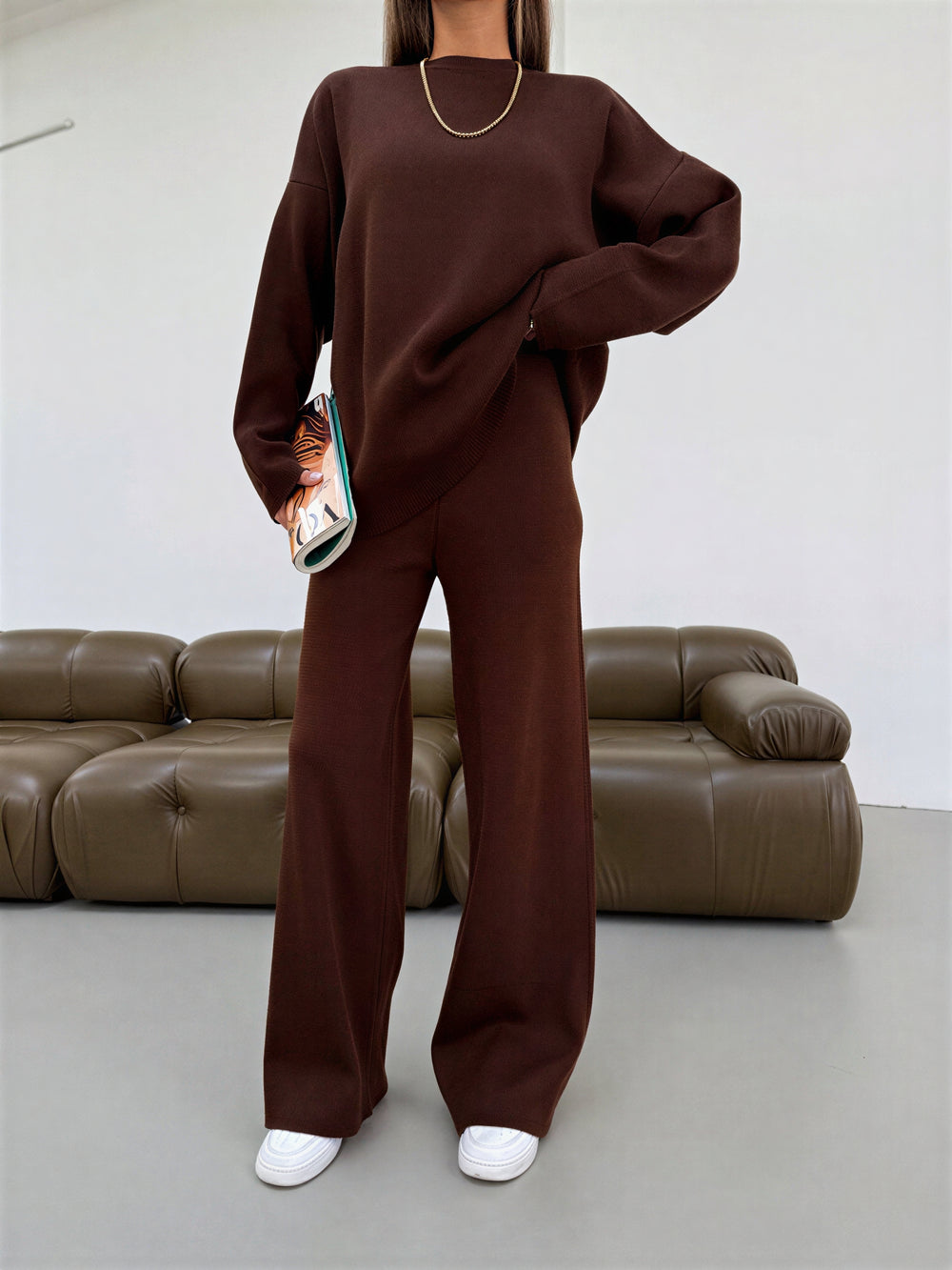 Chocolate brown knitted set Aria