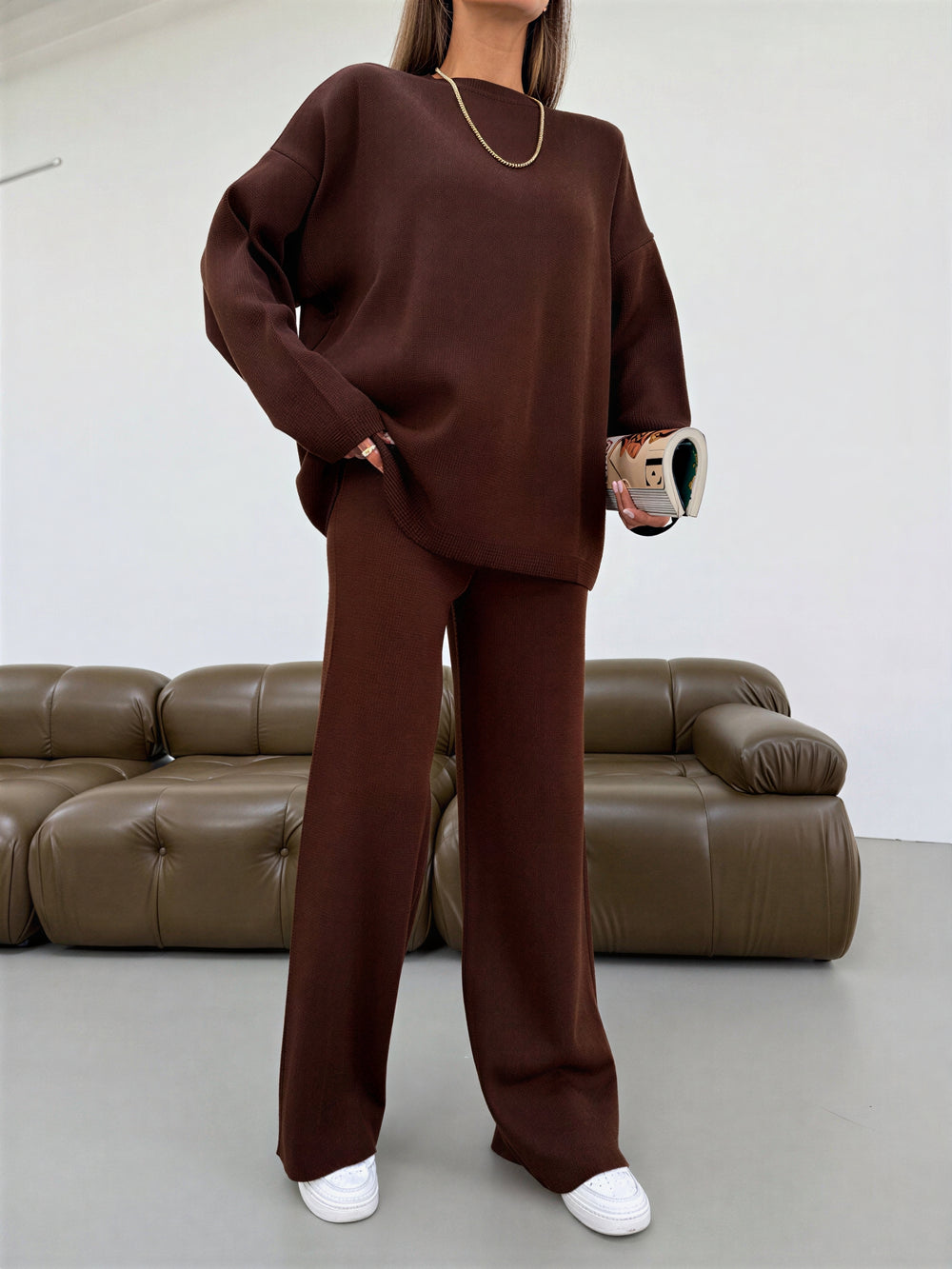 Chocolate brown knitted set Aria