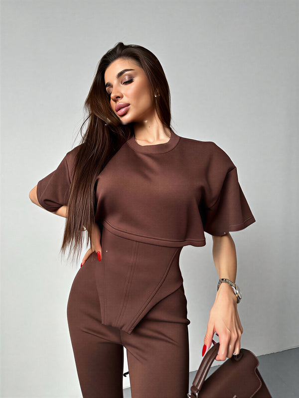 Serena chocolate brown corset set