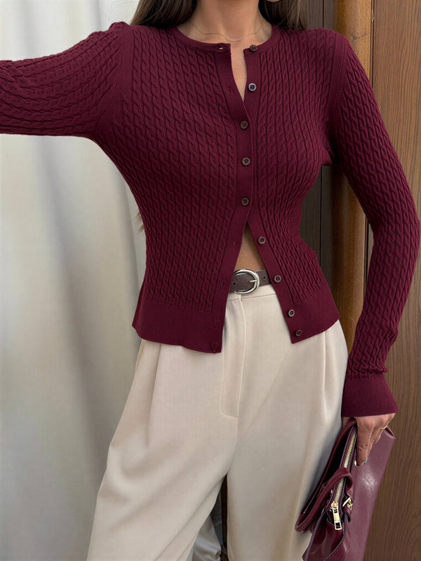 Pletena jakna Elena – Bordo