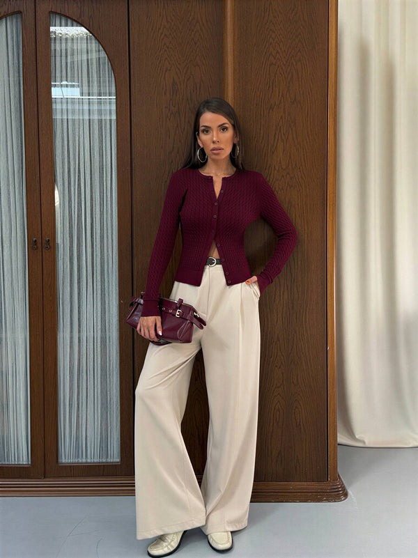 Pletena jakna Elena – Bordo